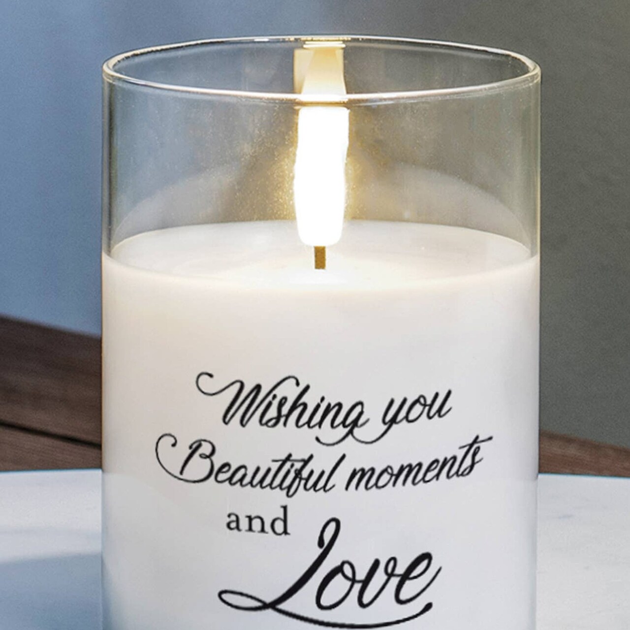 Edge Collection - 4" x 3" - White - Flameless LED Candle with Inspirational Message - 1 Piece